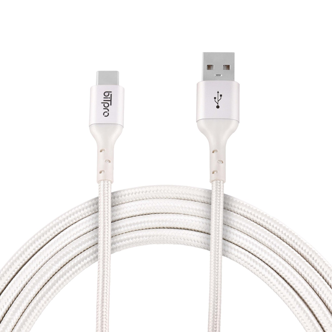 BITPRO USB Type C Cable 3 A  Nylon Braided NA2C  (Compatible with Smartphone, Personal Computer, Laptop, Tablet, Camera, White, One Cable)